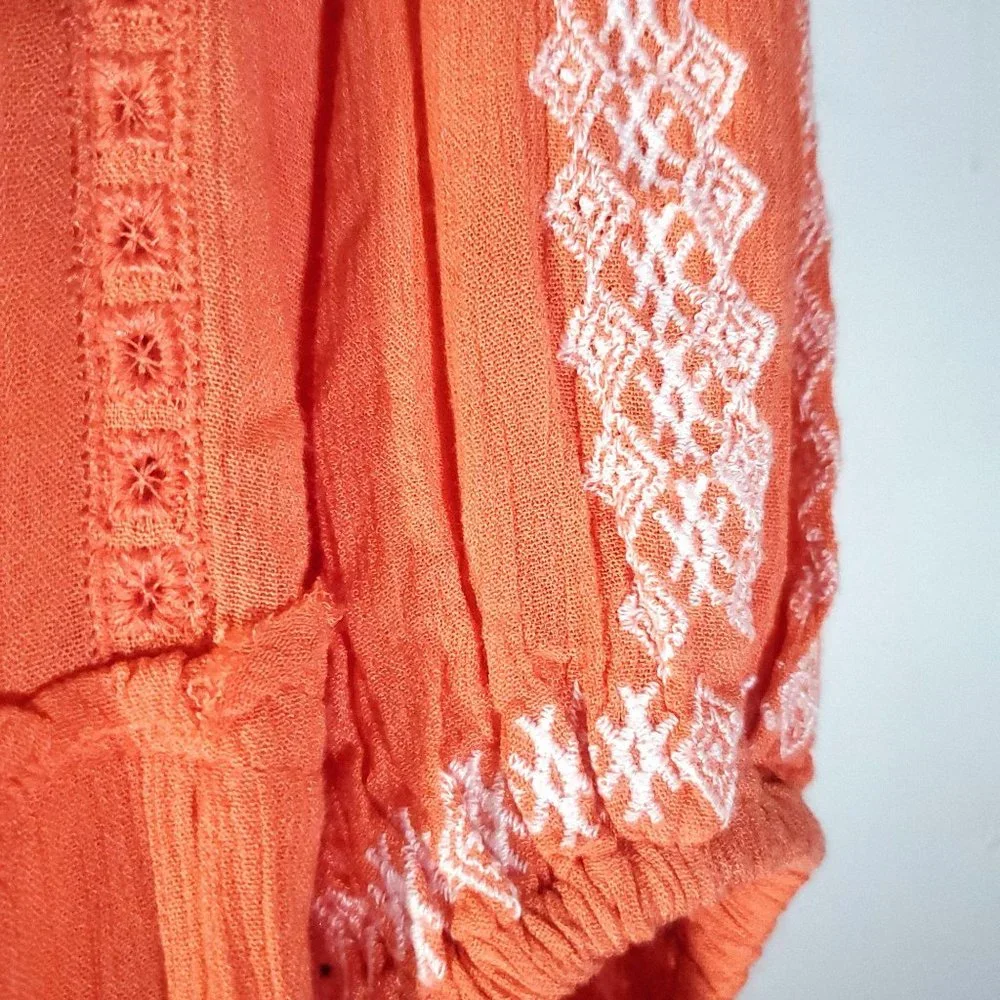 Free People Coral Orange Embroidered Mini Dress